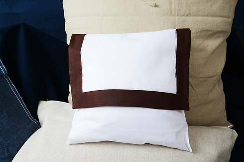 Hemstitch Baby Square Envelope Pillow 12" SQ. Chocolate Brown - Click Image to Close